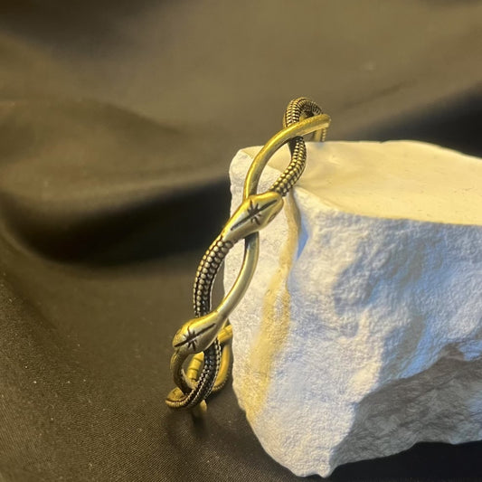 Double Snake Bracelet | Vintage Gold Serpent Cuff