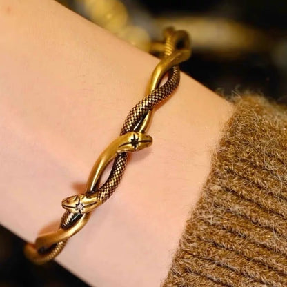 Double Snake Bracelet | Vintage Gold Serpent Cuff