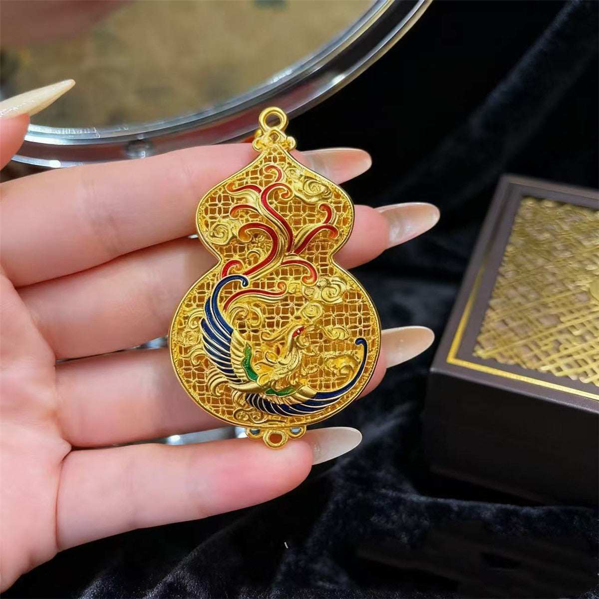 Dragon & Phoenix Gourd Pendant Necklace