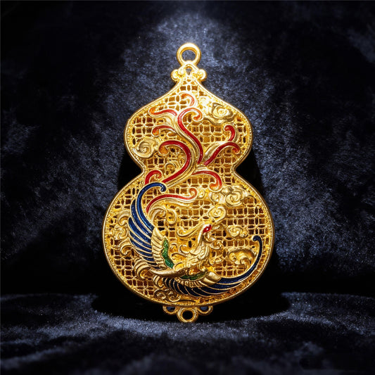 Dragon & Phoenix Gourd Pendant Necklace