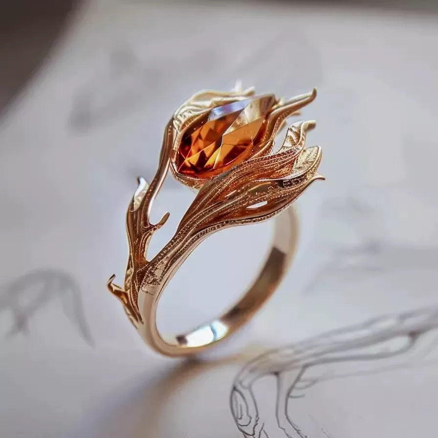 Phoenix Ring for Women | Adjustable Gold-Tone Chinese Jewelry