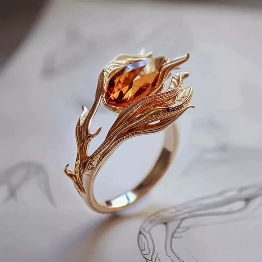 Phoenix Ring for Women | Adjustable Gold-Tone Chinese Jewelry
