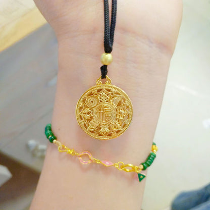 Fu Lotus Pendant Necklace | Gold-Plated Chinese Blessing Jewelry