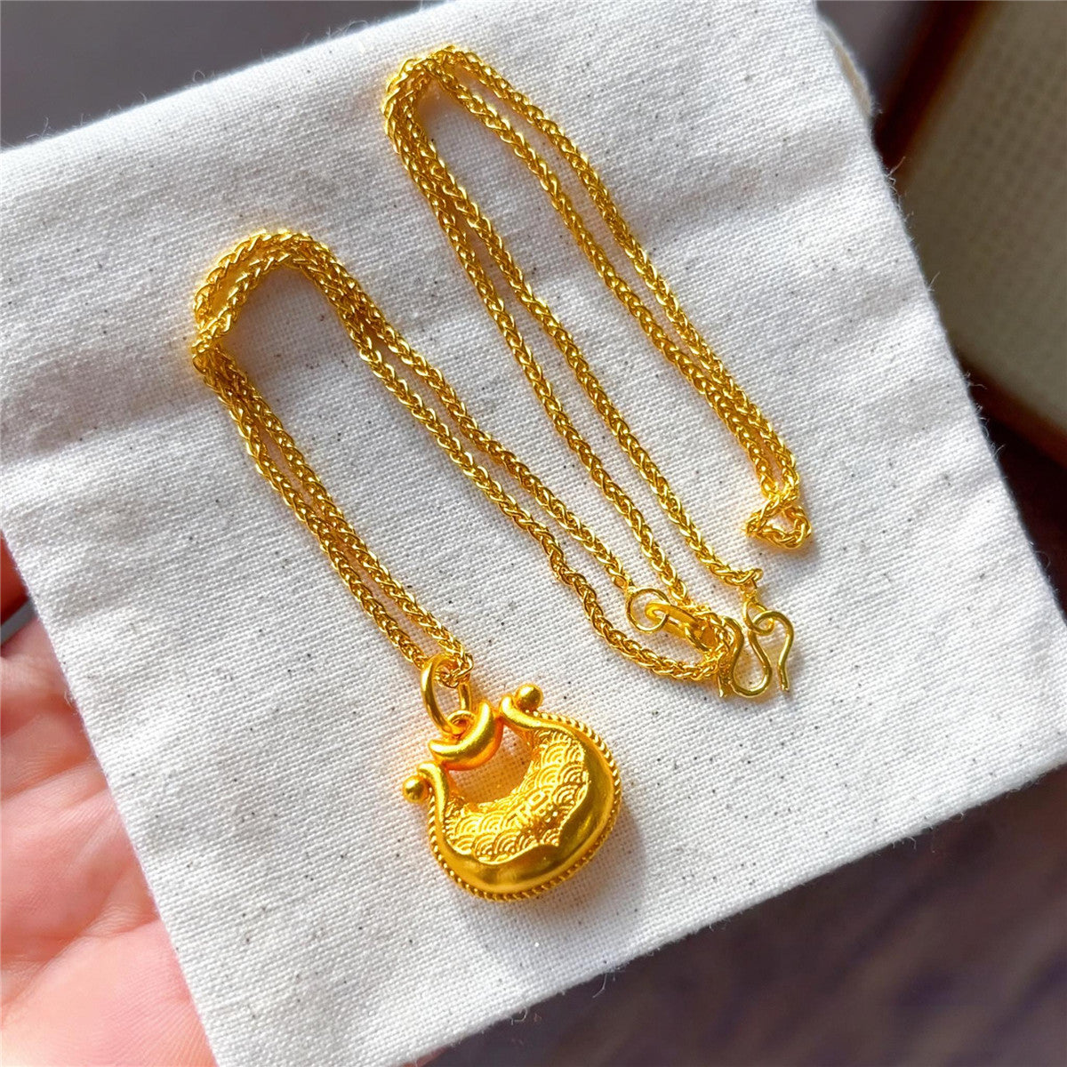 Gold-Plated Fu Ingot Pendant Necklace | Chinese Good Luck Jewelry