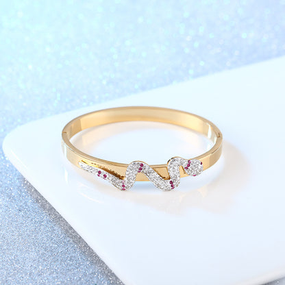 Gold Snake Bracelet for Women | Rhinestone Stainless Steel Cuff