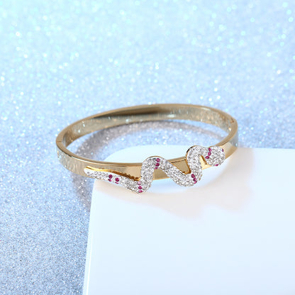 Gold Snake Bracelet for Women | Rhinestone Stainless Steel Cuff