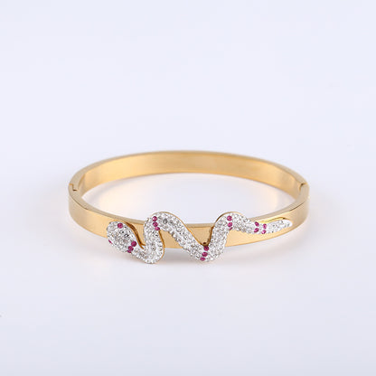 Gold Snake Bracelet for Women | Rhinestone Stainless Steel Cuff