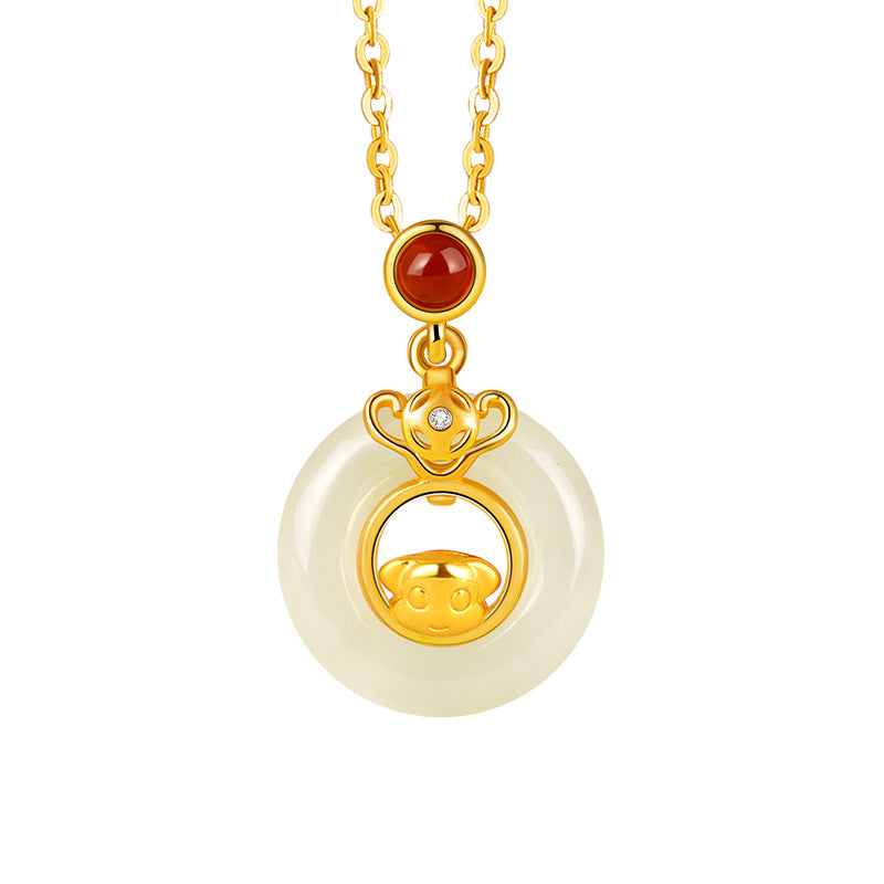 Chinese Zodiac Pendant Necklace | 925 Sterling Silver, Red Agate & Hetian Jade