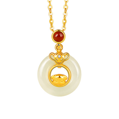 Chinese Zodiac Pendant Necklace | 925 Sterling Silver, Red Agate & Hetian Jade
