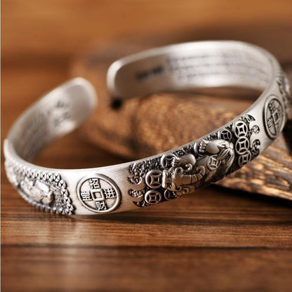Heart Sutra Pixiu Bracelet | Silver Adjustable Cuff