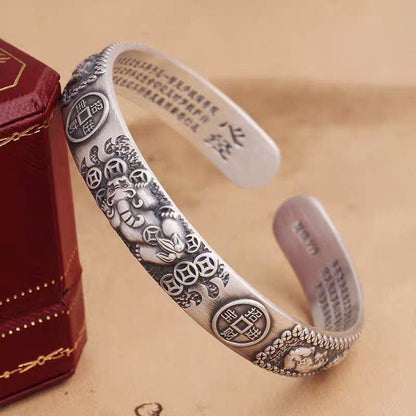 Heart Sutra Pixiu Bracelet | Silver Adjustable Cuff