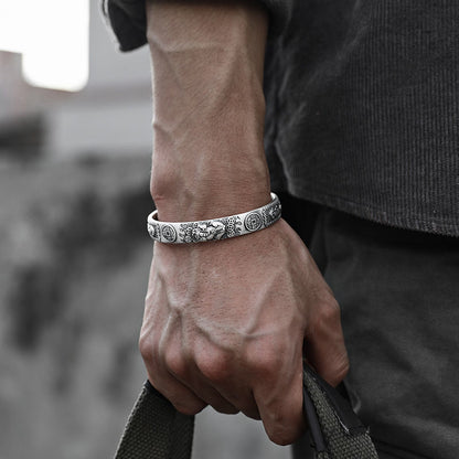 Heart Sutra Pixiu Bracelet | Silver Adjustable Cuff