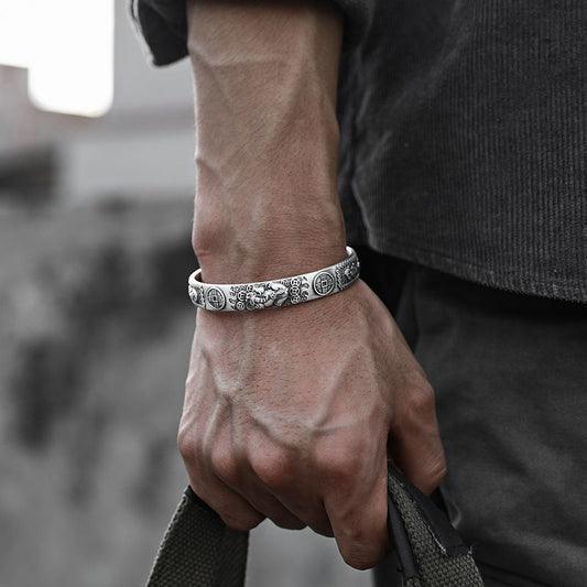 Heart Sutra Pixiu Bracelet | Silver Adjustable Cuff
