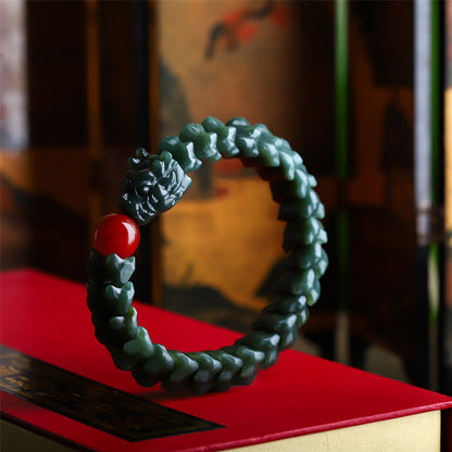 Bracelet dragon en jade de Hetian | Bijoux chinois en néphrite verte