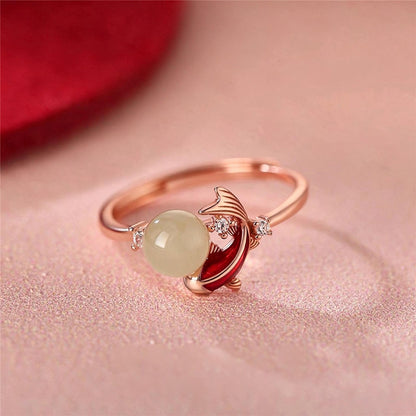 Jade Koi Fish Ring | Adjustable Gold Koi Ring