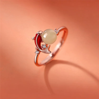 Jade Koi Fish Ring | Adjustable Gold Koi Ring