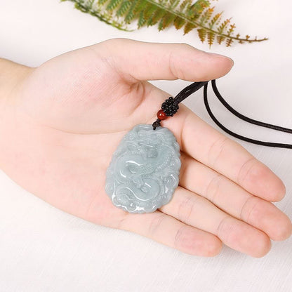 Jadeite Dragon Zodiac Pendant Necklace | Natural Jadeite Chinese Amulet