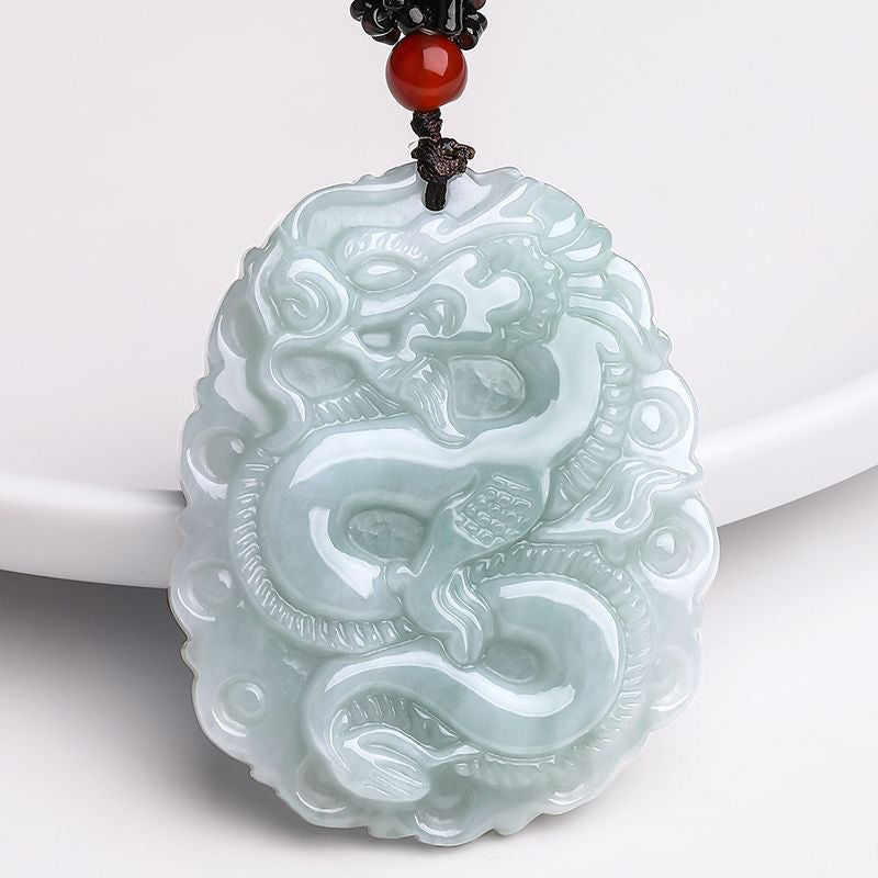 Jadeite Dragon Zodiac Pendant Necklace | Natural Jadeite Chinese Amulet