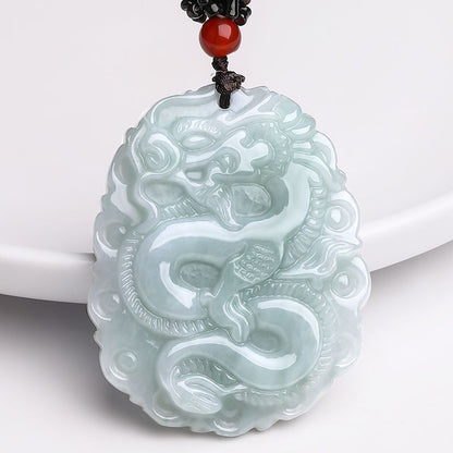 Jadeite Dragon Zodiac Pendant Necklace | Natural Jadeite Chinese Amulet