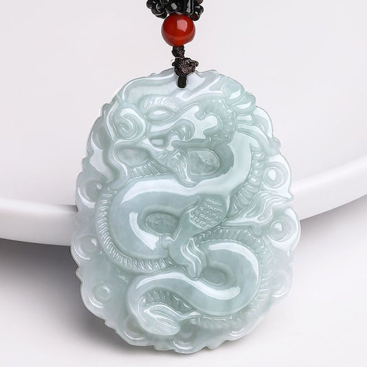 Jadeite Dragon Zodiac Pendant Necklace | Natural Jadeite Chinese Amulet