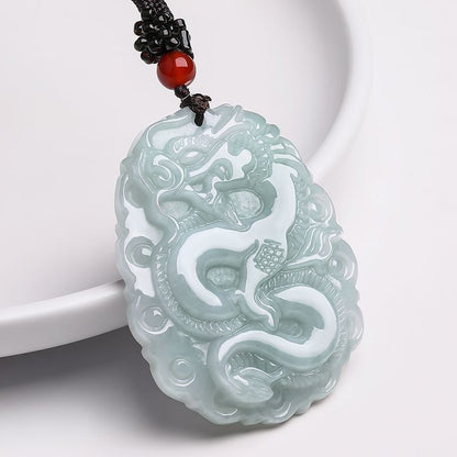 Jadeite Dragon Zodiac Pendant Necklace | Natural Jadeite Chinese Amulet