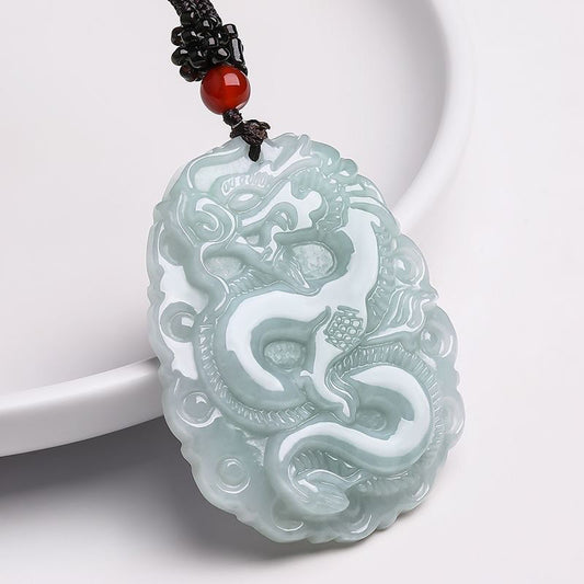 Jadeite Dragon Zodiac Pendant Necklace | Natural Jadeite Chinese Amulet