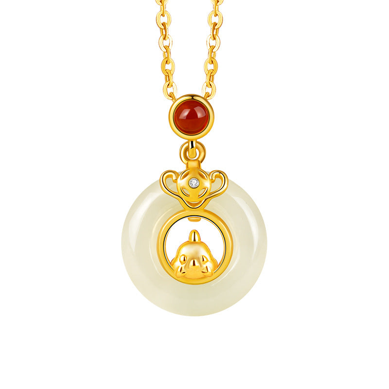 Chinese Zodiac Pendant Necklace | 925 Sterling Silver, Red Agate & Hetian Jade
