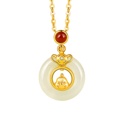 Chinese Zodiac Pendant Necklace | 925 Sterling Silver, Red Agate & Hetian Jade