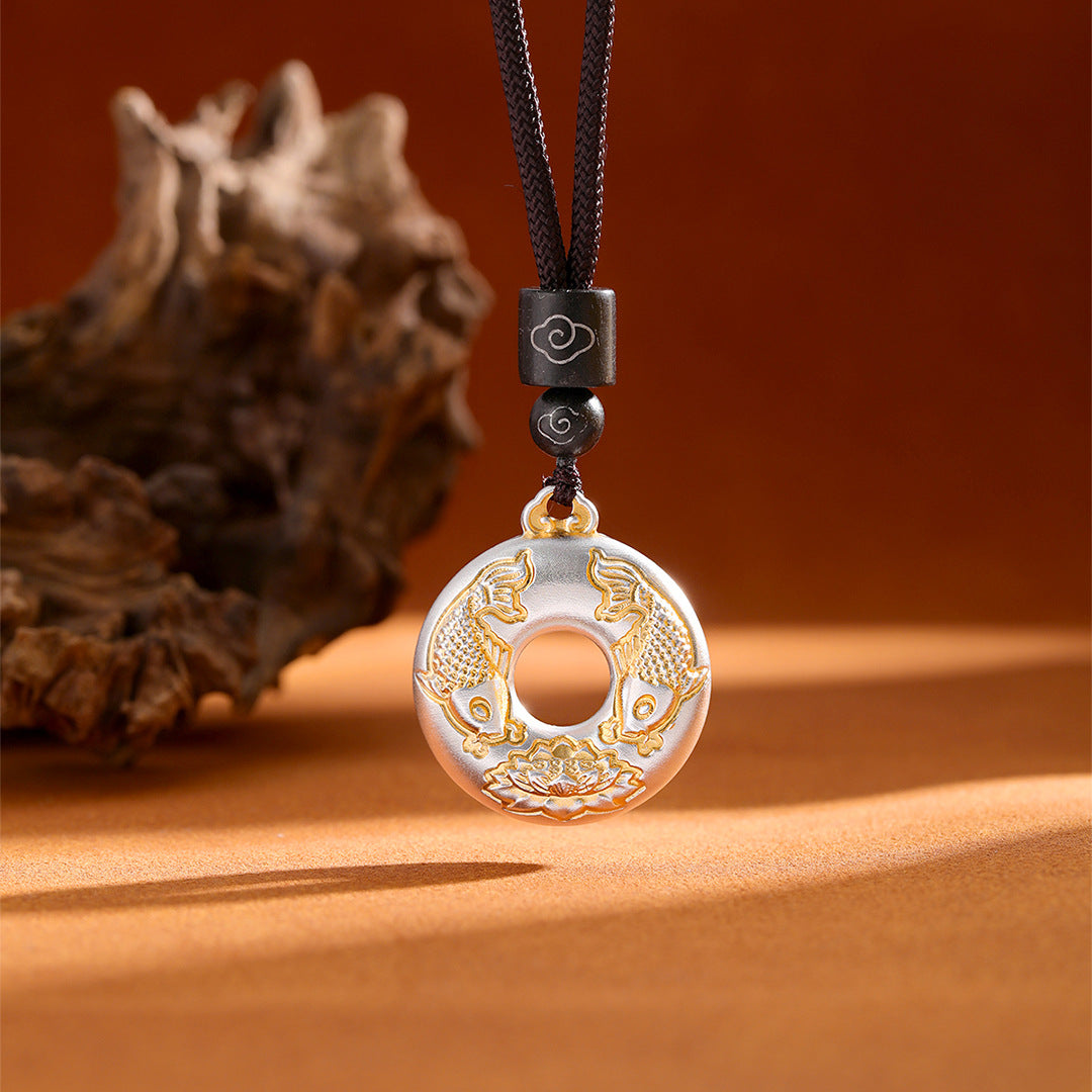 Sterling Silver Ping An Kou Pendant – Koi, Lotus & Ruyi Designs