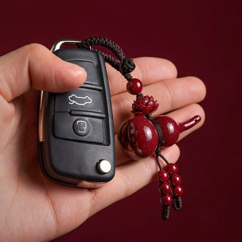 Gourd Keychain with Lotus Charm | Chinese Feng Shui Lucky Charm
