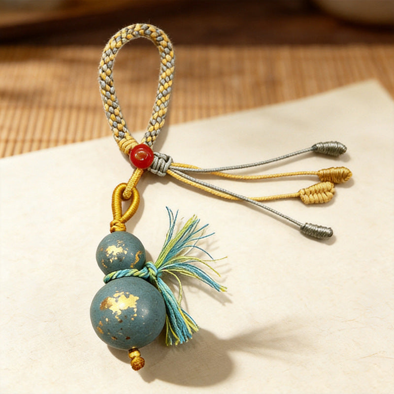 Lucky Gourd Keychain | Hand-Polished Chinese Hexiang Bead Charm