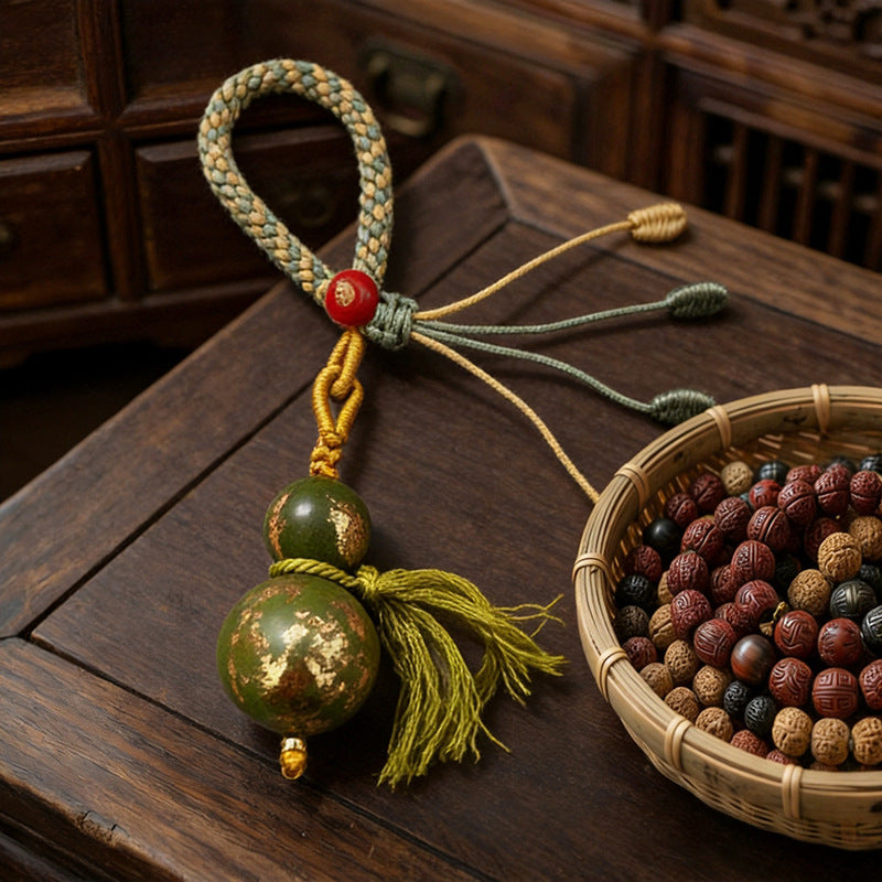 Lucky Gourd Keychain | Hand-Polished Chinese Hexiang Bead Charm