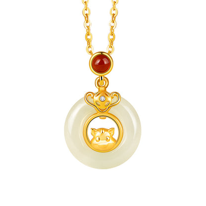 Chinese Zodiac Pendant Necklace | 925 Sterling Silver, Red Agate & Hetian Jade
