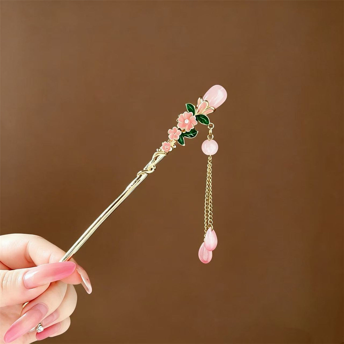 Modern Chinese Pink Flower Hairpin