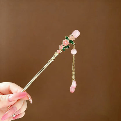 Modern Chinese Pink Flower Hairpin