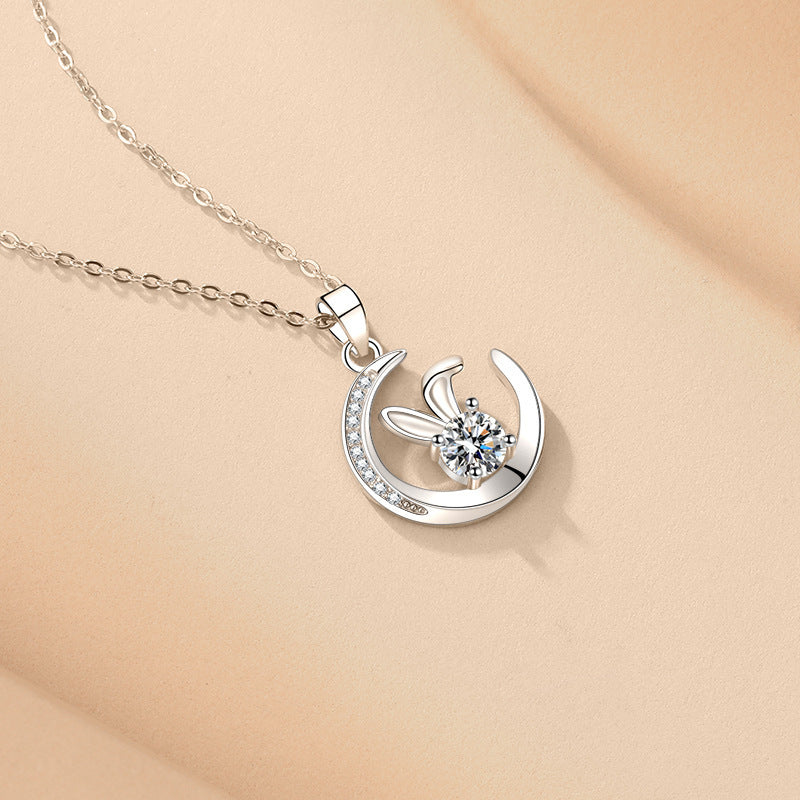 Moon Rabbit Necklace | 925 Sterling Silver CZ Pendant