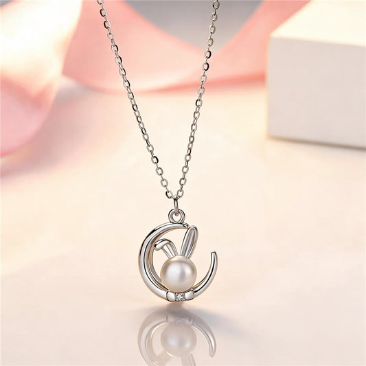 Moon Rabbit Pearl Necklace | 925 Sterling Silver & Freshwater Pearl