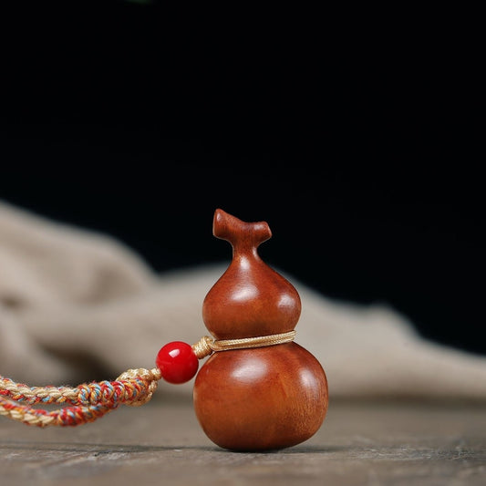 Natural Aged Peach Wood Gourd Pendant | Chinese Hulu Lucky Charm Necklace