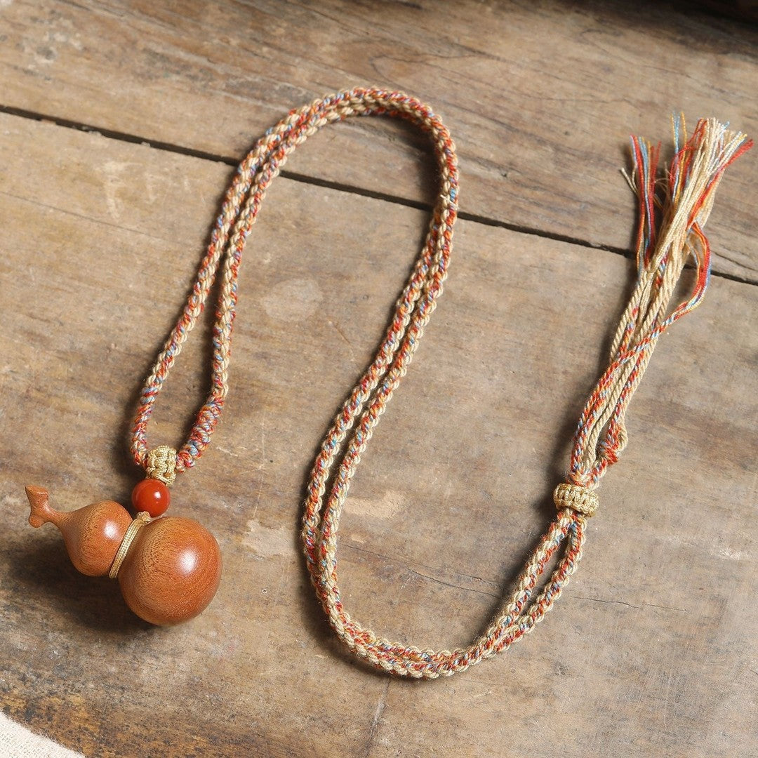 Natural Aged Peach Wood Gourd Pendant | Chinese Hulu Lucky Charm Necklace