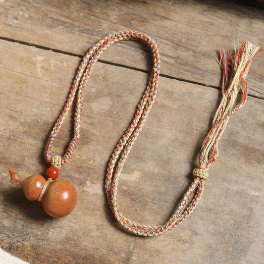 Natural Aged Peach Wood Gourd Pendant | Chinese Hulu Lucky Charm Necklace