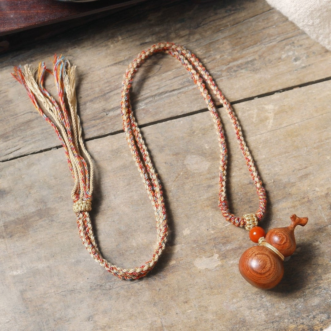 Natural Aged Peach Wood Gourd Pendant | Chinese Hulu Lucky Charm Necklace