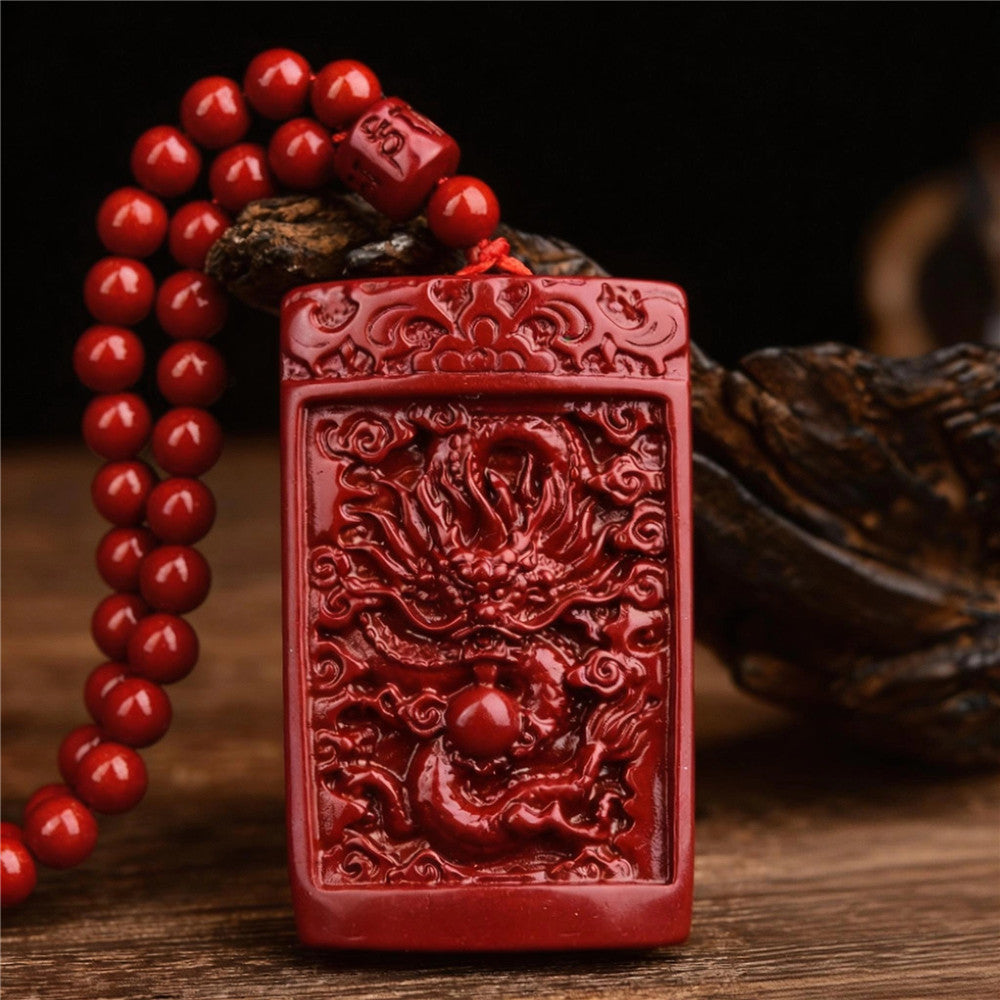 Natural Cinnabar Dragon Pendant | Chinese Zodiac Jewelry