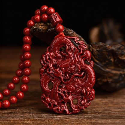 Natural Cinnabar Dragon Pendant | Chinese Zodiac Jewelry