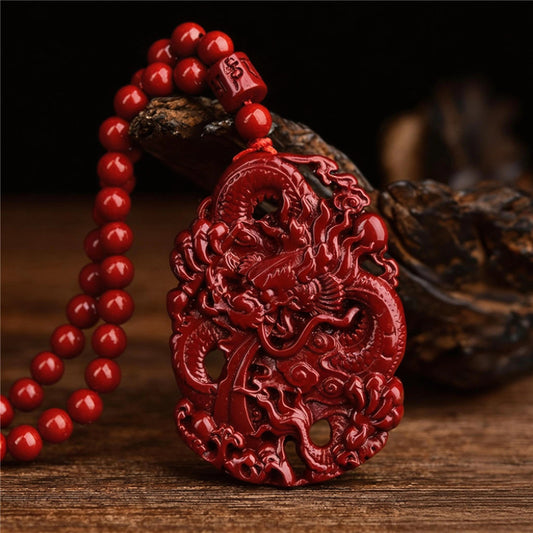 Natural Cinnabar Dragon Pendant | Chinese Zodiac Jewelry