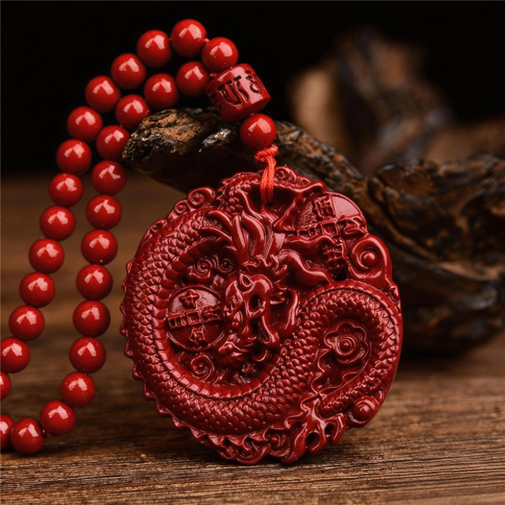 Natural Cinnabar Dragon Pendant | Chinese Zodiac Jewelry