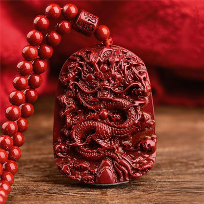 Natural Cinnabar Dragon Pendant | Chinese Zodiac Jewelry
