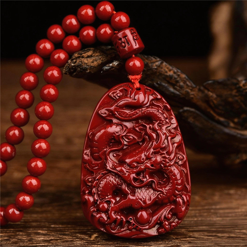 Natural Cinnabar Dragon Pendant | Chinese Zodiac Jewelry
