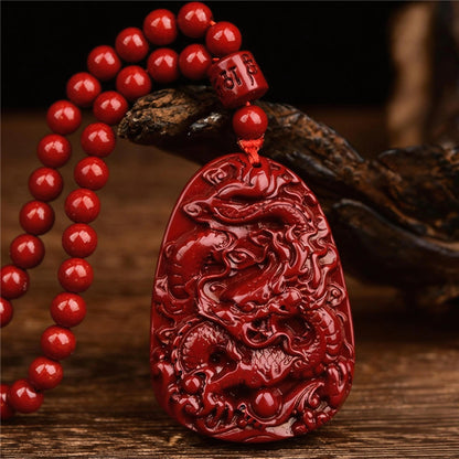 Natural Cinnabar Dragon Pendant | Chinese Zodiac Jewelry