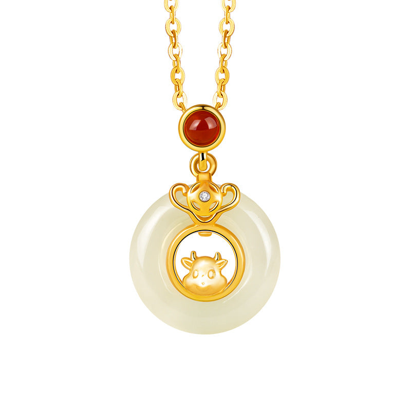 Chinese Zodiac Pendant Necklace | 925 Sterling Silver, Red Agate & Hetian Jade