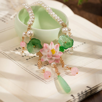 Pearl Lotus Pendant Necklace | Vintage Floral Jewelry